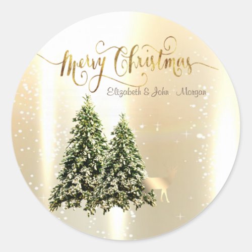ElegantStylish Pine TreesChristmas Reindeer  Classic Round Sticker