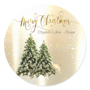Elegant,Stylish Pine Trees,Christmas Reindeer  Classic Round Sticker