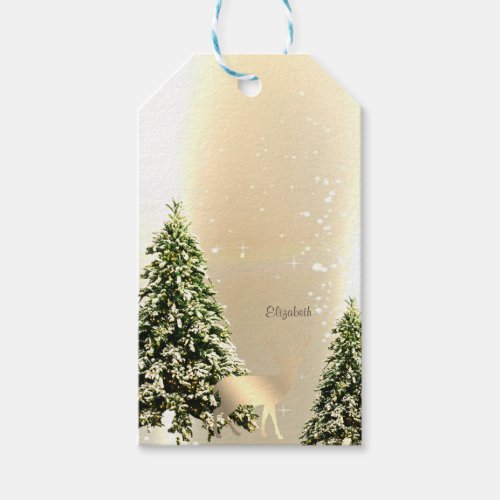 ElegantStylish Pine TreesChristmas Reindeer   Gift Tags