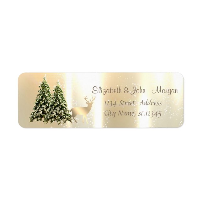 Elegant,Stylish Pine Trees,Christmas Reindeer Label (Front)