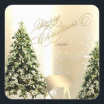 Elegant,Stylish Pine Trees,Christmas Reindeer Square Sticker<br><div class="desc">Adorable pine trees and faux gold reindeer on shiny background. An elegant and sophisticated designe.Costumize with your name and address details.</div>