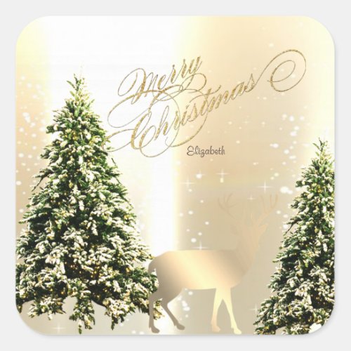 ElegantStylish Pine TreesChristmas Reindeer Square Sticker
