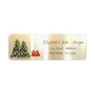 Elegant,Stylish Pine Trees,Christmas Sleigh Label