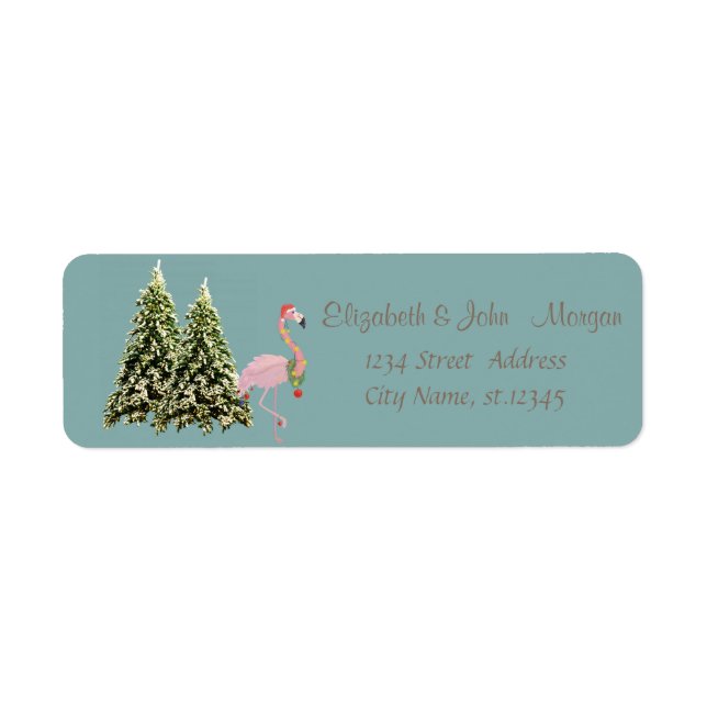 Elegant,Stylish Pine Trees,Flamingo With Santa Hat Label (Front)