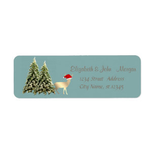 Elegant,Stylish Pine Trees, Reindeer Santa Hat Label