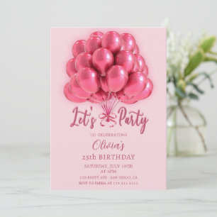 Elegant Stylish Pink Balloons Birthday Invitation