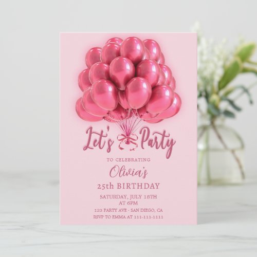 Elegant Stylish Pink Balloons Birthday