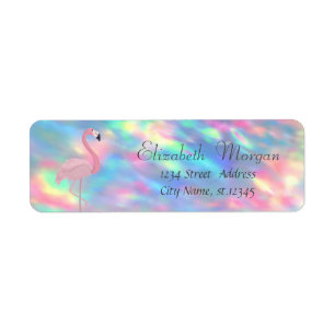Elegant Stylish, Pink Flamingo Holographic Opal Label
