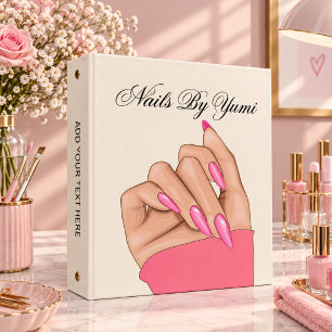 Elegant Stylish Pink Nails Artist Beauty Salon 3 Ring Binder