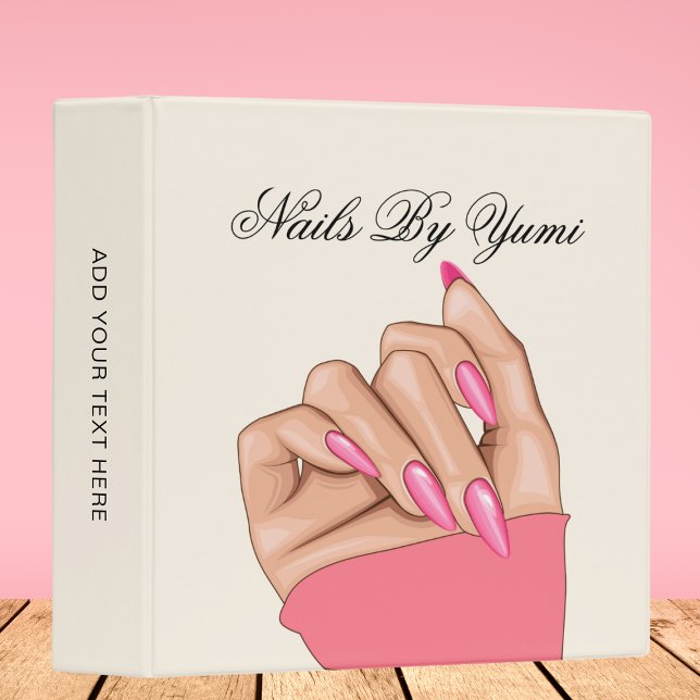 Elegant Stylish Pink Nails Artist Beauty Salon  3 Ring Binder (Creator Uploaded)