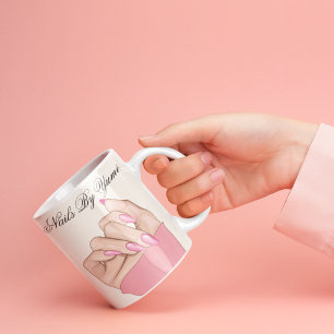 Elegant Stylish Pink Nails Script Beauty Salon  Mug