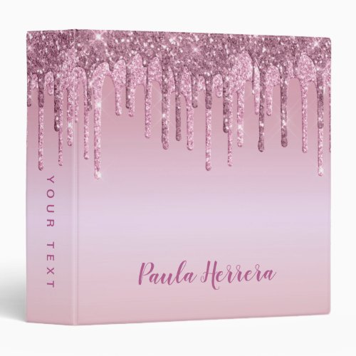 Elegant stylish pink rose gold glitter drips 3 ring binder