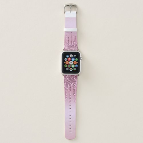 Elegant stylish pink rose gold glitter drips apple watch band