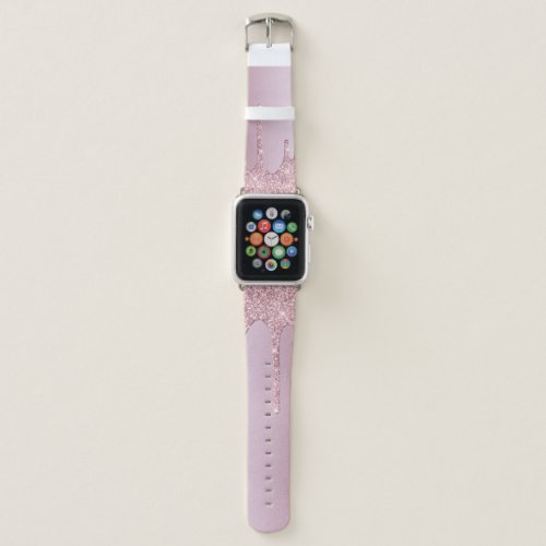 Elegant stylish pink rose gold glitter drips apple watch band