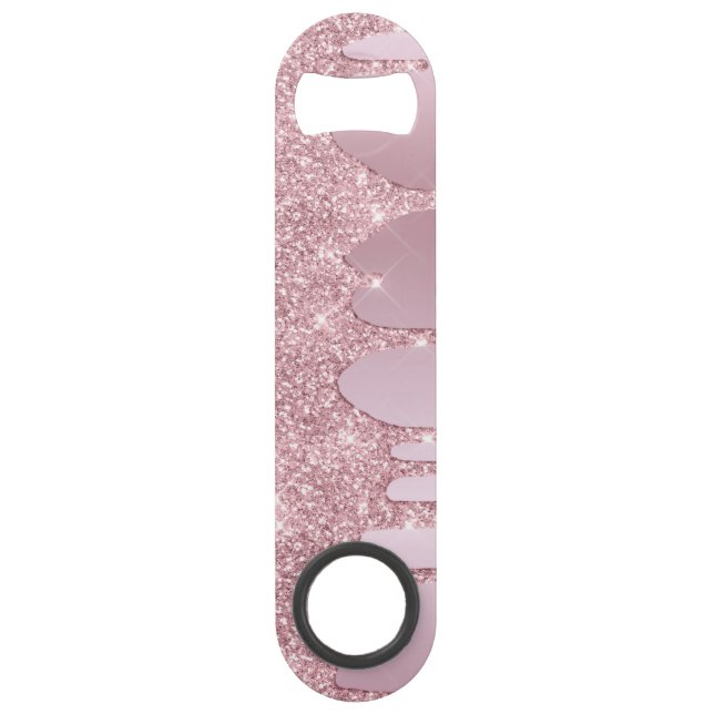Elegant stylish pink rose gold glitter drips bar key (Back)