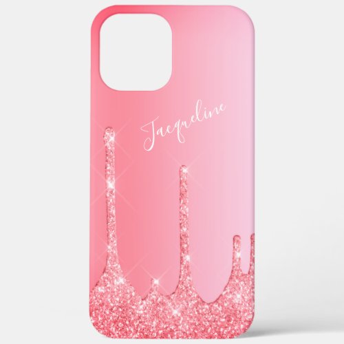 Elegant stylish pink rose gold glitter drips Case_ iPhone 12 Pro Max Case