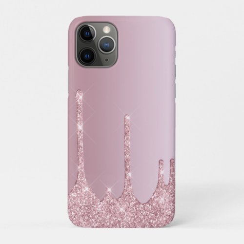 Elegant stylish pink rose gold glitter drips iPhone 11 pro case