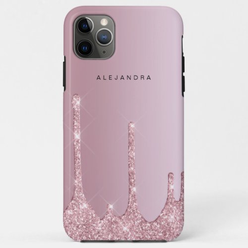 Elegant stylish pink rose gold glitter drips iPhone 11 pro max case