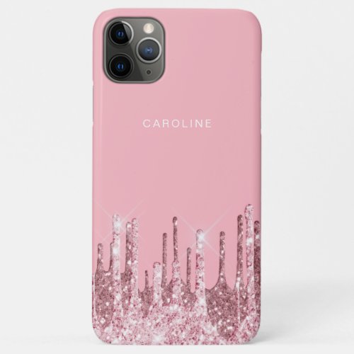 Elegant stylish pink rose gold glitter drips iPhone 11 pro max case