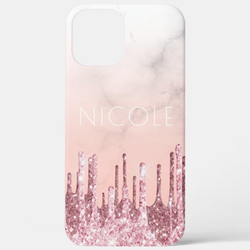 Elegant stylish pink rose gold glitter drips iPhone 12 pro max case