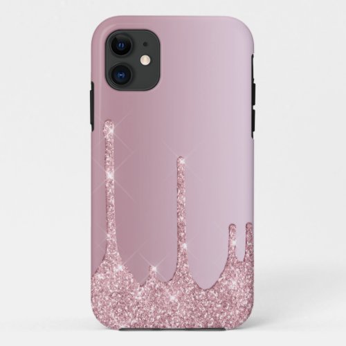 Elegant stylish pink rose gold glitter drips iPhone 11 case