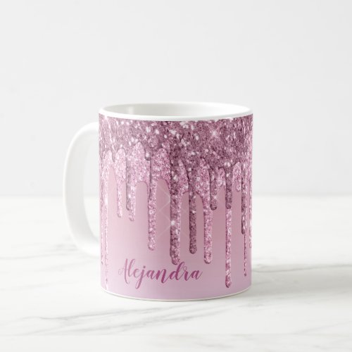 Elegant stylish pink rose gold glitter drips coffee mug