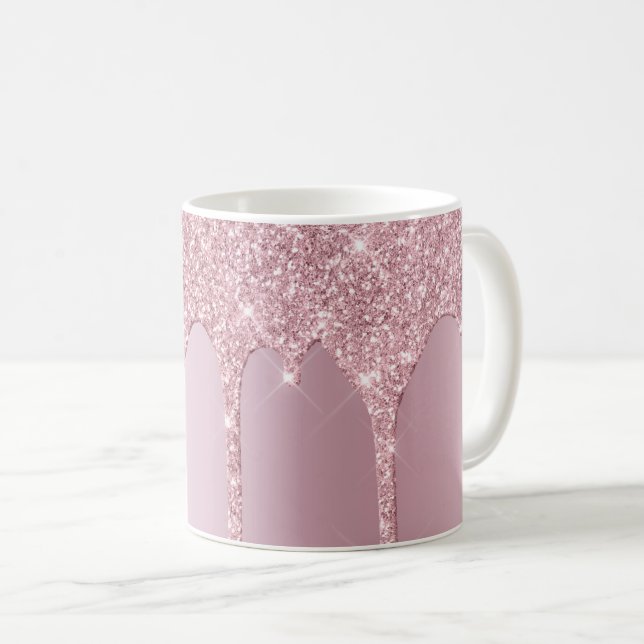 Elegant stylish pink rose gold glitter drips coffee mug (Front Right)