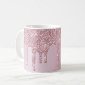Elegant stylish pink rose gold glitter drips coffee mug (Front Left)