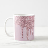 Elegant stylish pink rose gold glitter drips coffee mug (Left)