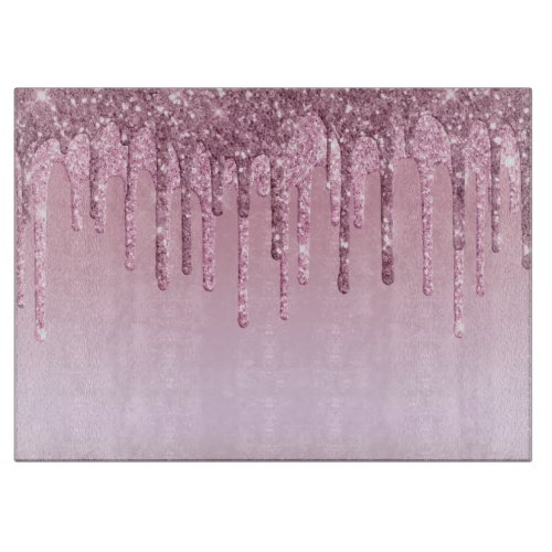 Elegant stylish pink rose gold glitter drips cutting board