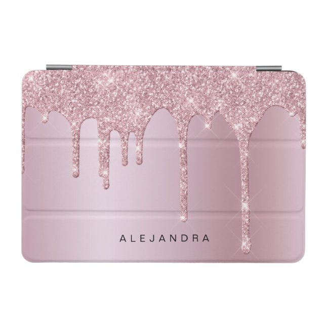 Elegant stylish pink rose gold glitter drips iPad mini cover (Horizontal)