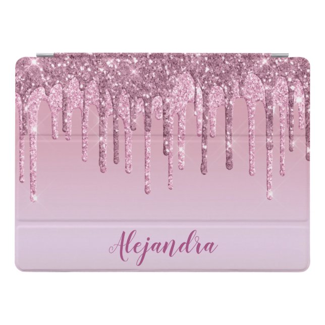 Elegant stylish pink rose gold glitter drips iPad pro cover (Horizontal)