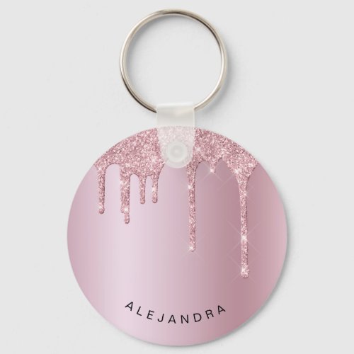 Elegant stylish pink rose gold glitter drips keychain