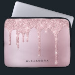 Elegant stylish pink rose gold glitter drips laptop sleeve<br><div class="desc">This pretty laptop sleeve design features faux pink & rose gold dripping glitter metallic texture and elegant font.</div>