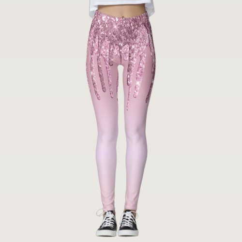 Elegant stylish pink rose gold glitter drips leggings