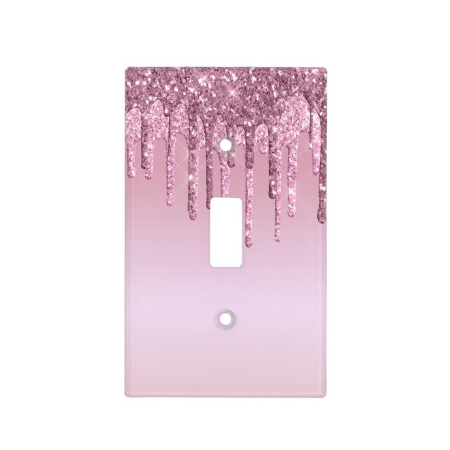 Elegant stylish pink rose gold glitter drips light switch cover (Front)