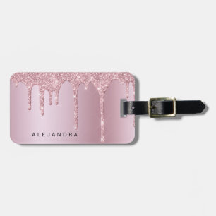 Elegant stylish pink rose gold glitter drips luggage tag