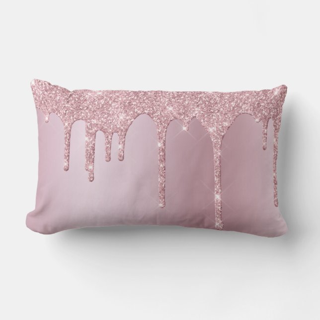 Elegant stylish pink rose gold glitter drips lumbar pillow (Front)
