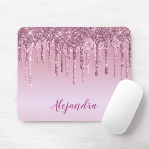 Elegant stylish pink rose gold glitter drips mouse pad