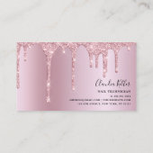 Elegant stylish pink rose gold glitter drips nails business card (Back)