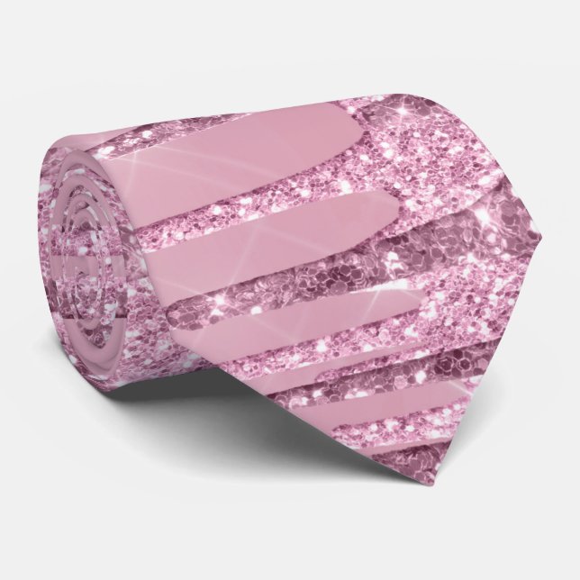Elegant stylish pink rose gold glitter drips neck tie (Rolled)
