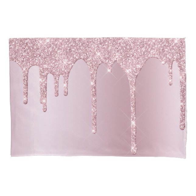 Elegant stylish pink rose gold glitter drips pillow case (Front)