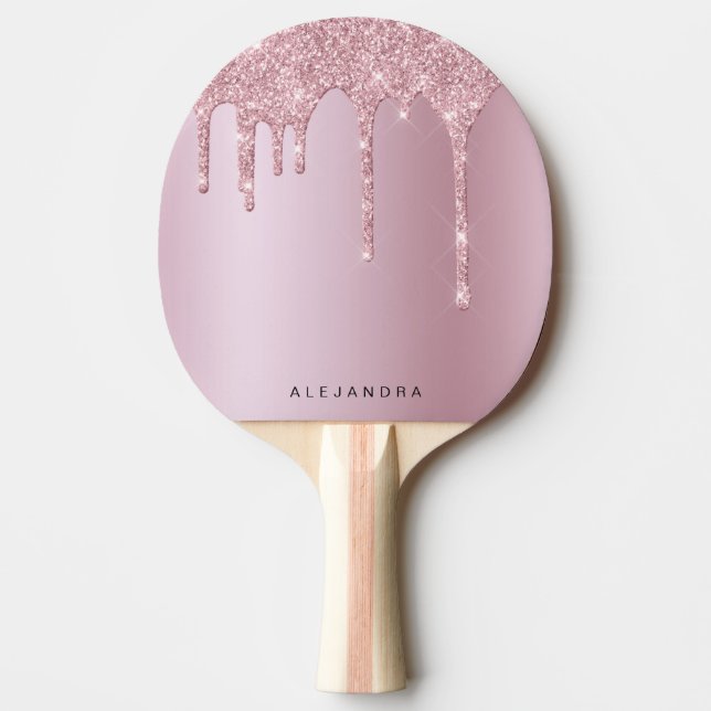 Elegant stylish pink rose gold glitter drips ping pong paddle (Front)