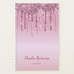 Elegant stylish pink rose gold glitter drips planner