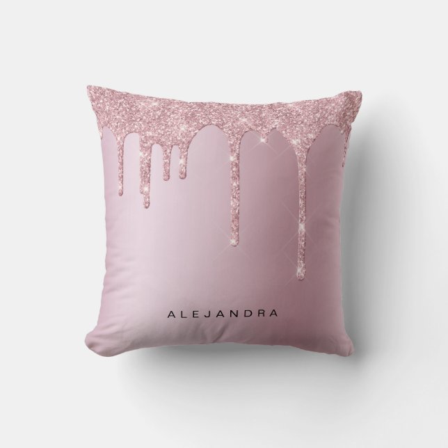 Elegant stylish pink rose gold glitter drips throw pillow (Front)