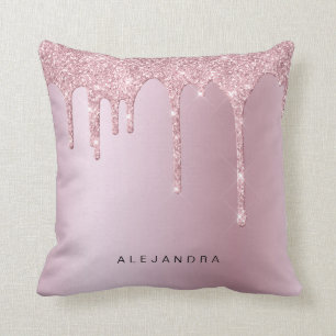 Elegant stylish pink rose gold glitter drips throw pillow