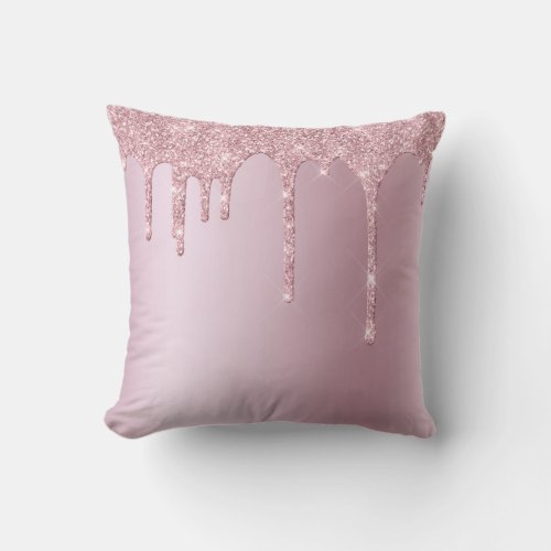 Elegant stylish pink rose gold glitter drips throw pillow