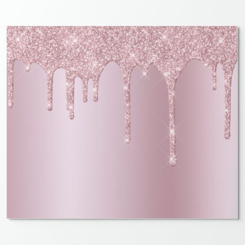 Elegant stylish pink rose gold glitter drips wrapping paper