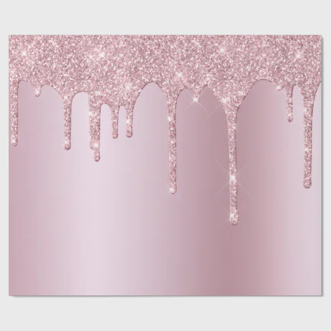 Elegant stylish pink rose gold glitter drips wrapping paper Zazzle