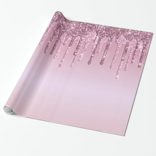 Elegant stylish pink rose gold glitter drips wrapping paper